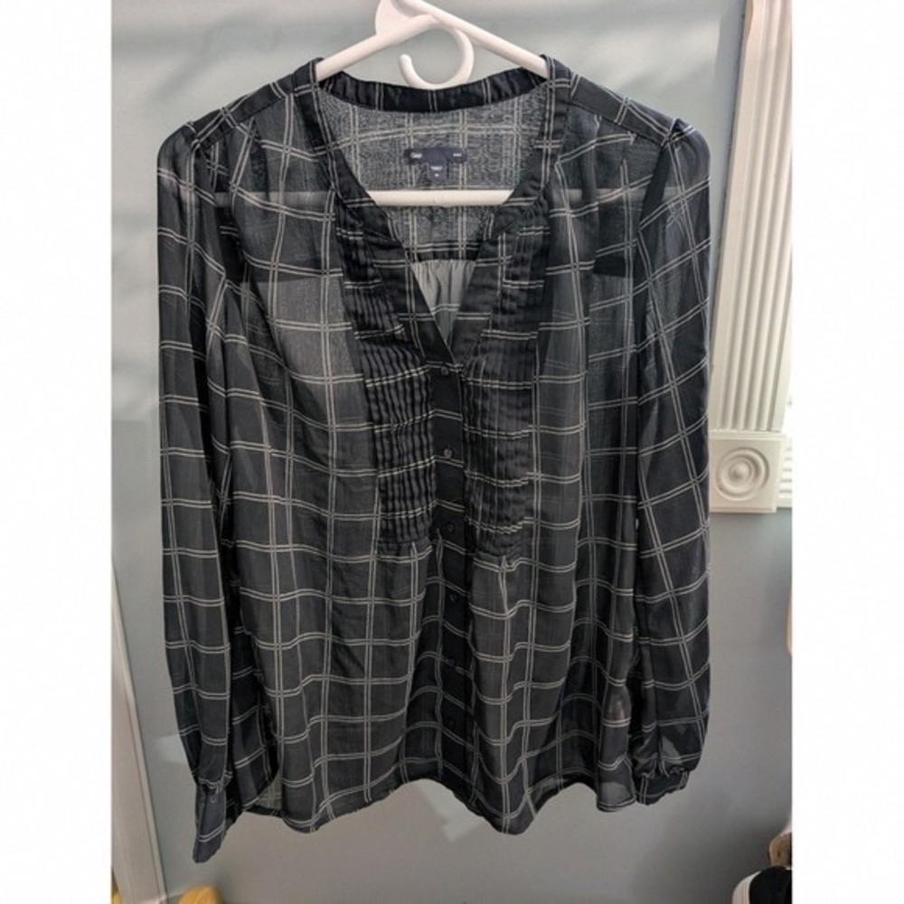 GAP Black and White Checkered Blouse